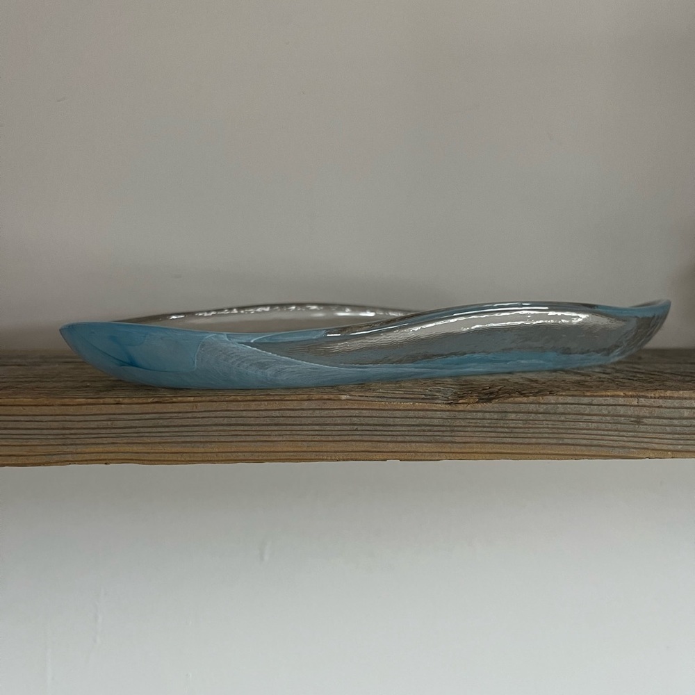 Blue swirl art glass tray platter - Picture 3 of 5